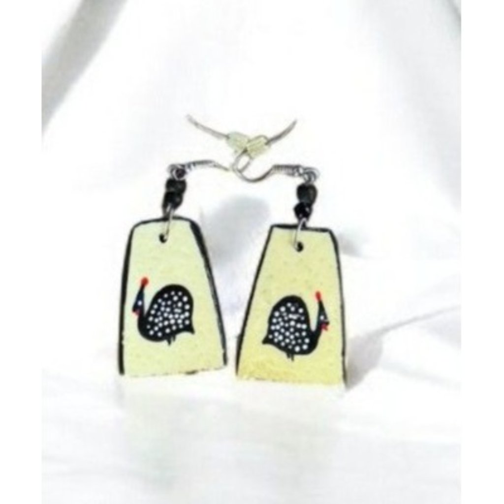 Handcrafted Shell Guinea Fowl Earrings With Unique Design Silver Hooks 18$
